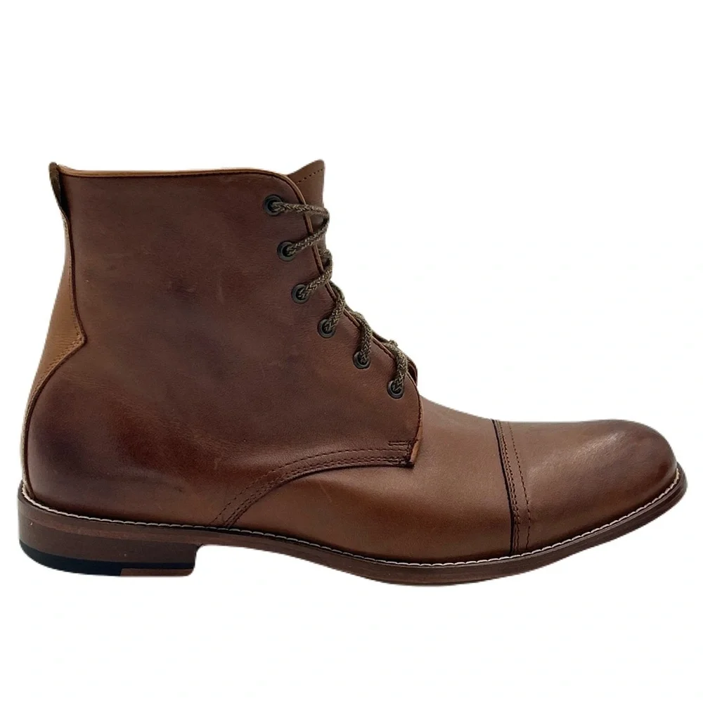 Penny Luck Mens Chuka Boot Sz 9 Lace‎ Up 100% Leather Stitched Cap Toe Brown EUC